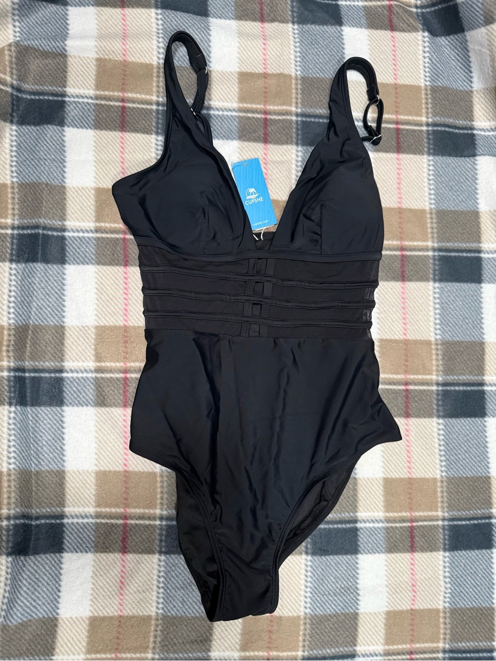 Cupshe black one piece swimsuit with ruched detailing